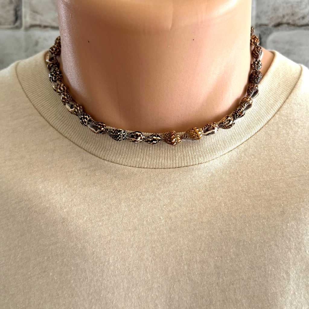 Mens Brown and White Puka Shell Necklace