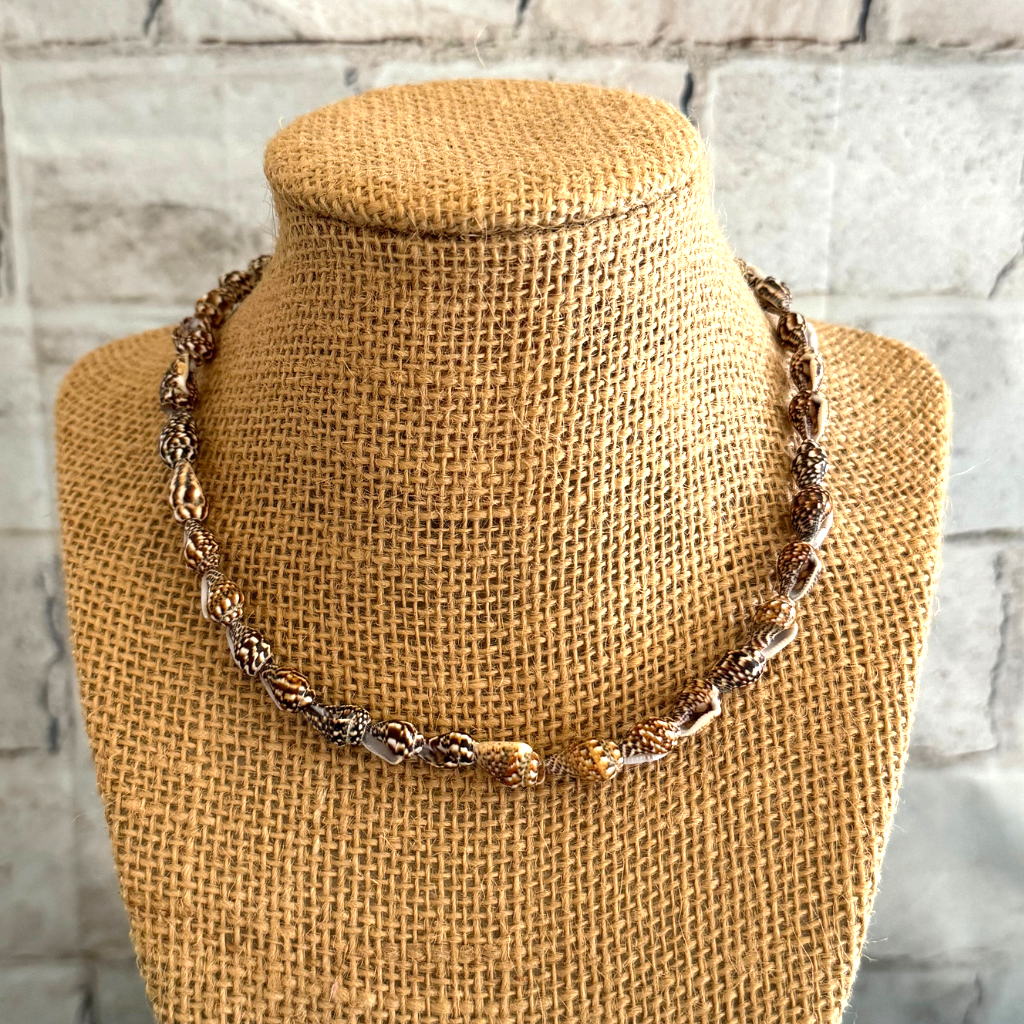 Mens Brown and White Puka Shell Necklace