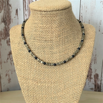 Mens Pyrite Hexagon and Black Lava Beaded Necklace