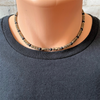 Mens Pyrite Hexagon and Black Lava Beaded Necklace