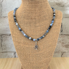 Storm Line Agate and Silver Anchor Mens Beaded Necklace