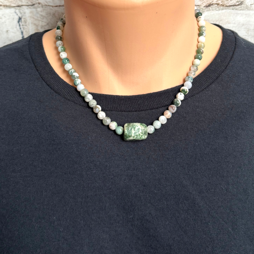 Mens Tree Agate Stone Necklace