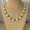 Mens White Howlite Heishi and Wood Necklace