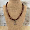 Mens Brown Wood and Silver Whale Tail Beaded Necklace