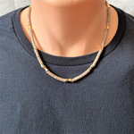 Mushroom Agate Tube Bead and Gold Metal Mens Necklace