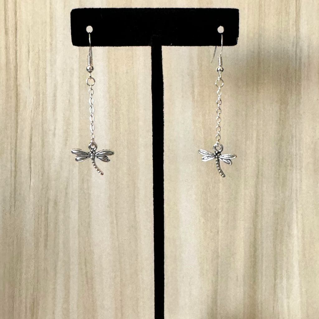 Silver Dragonfly Dangle Earrings