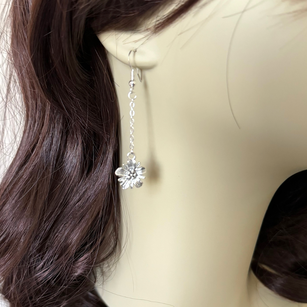 Silver Flower Dangle Earrings