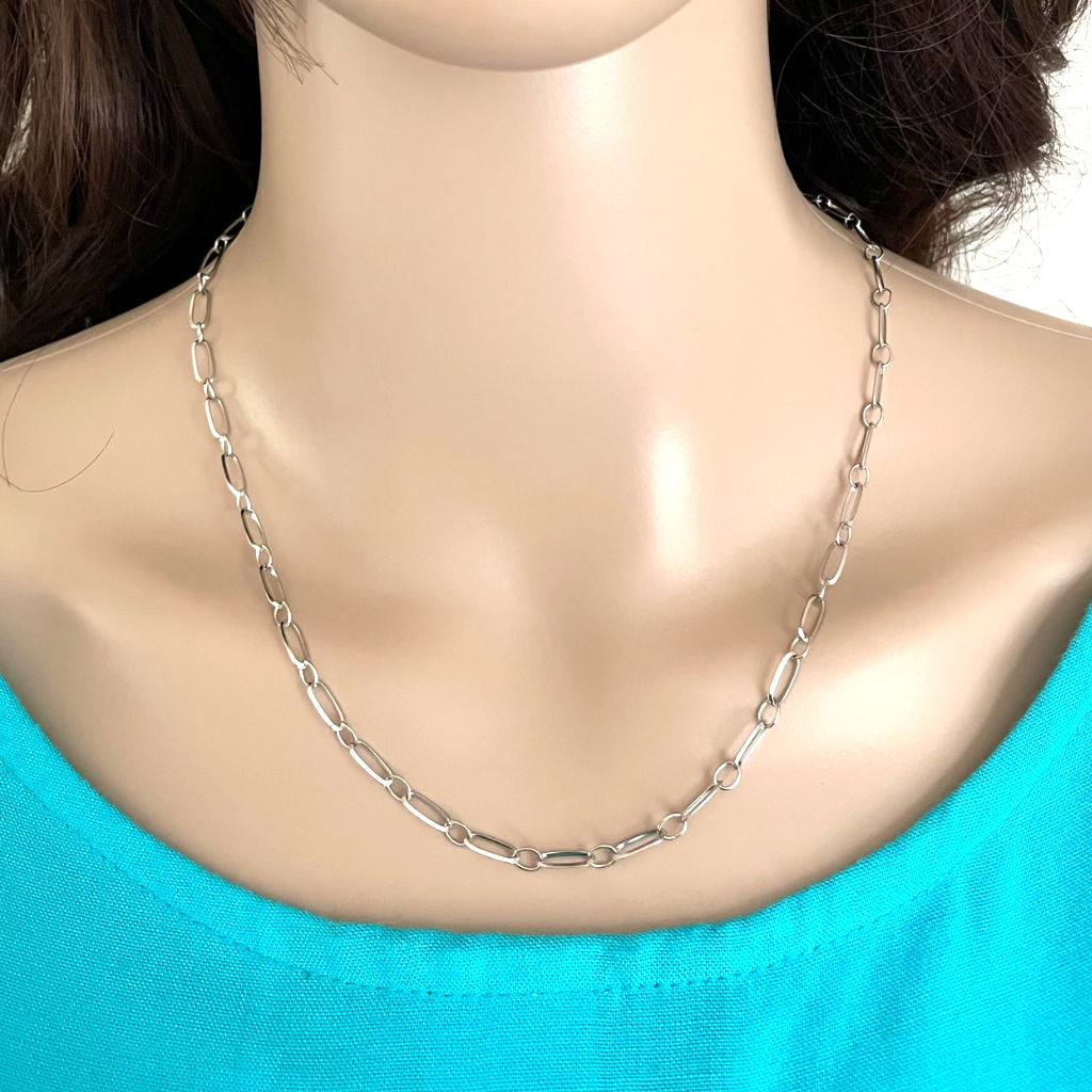 Silver Paperclip Double Ring Chain Necklace