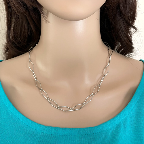 Silver Rhombus Paperclip Chain Necklace