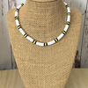 Mens White Black and Yellow Polymer Beaded Necklace