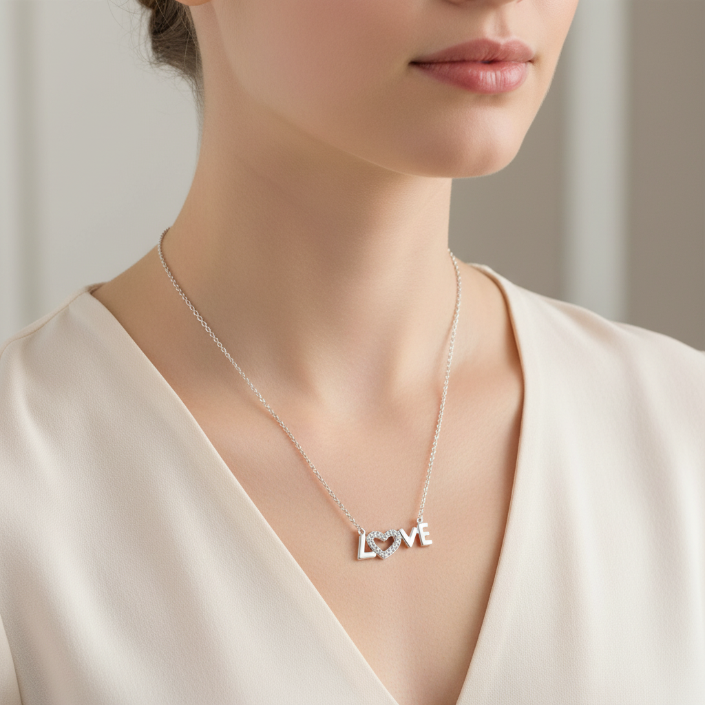 Love Necklace Lifestyle On A Woman.