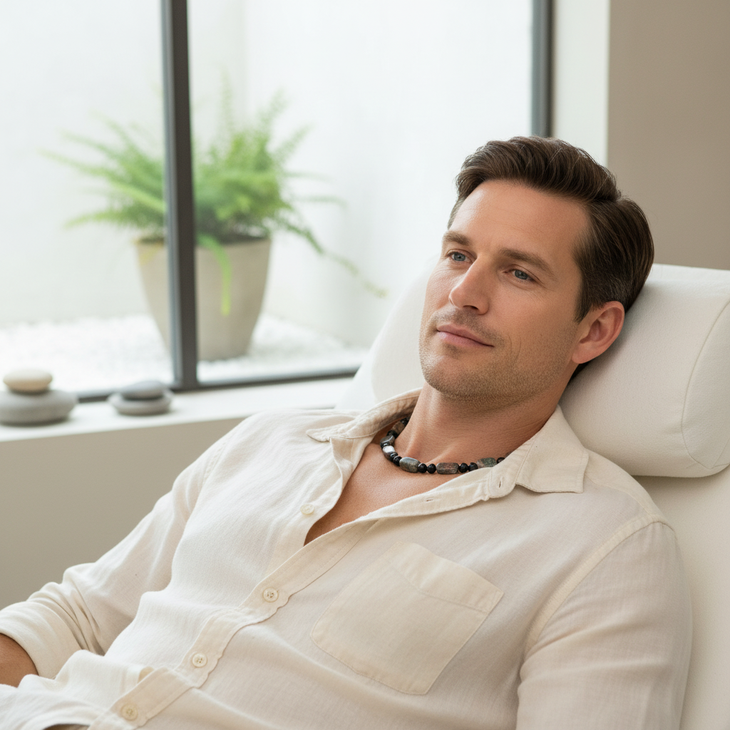 Mens Brown Marble and Black Onyx Beaded Necklace