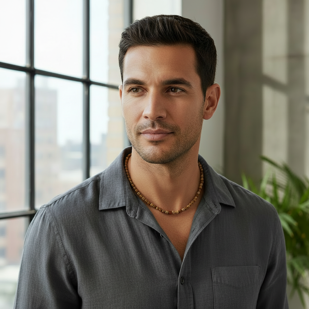 Picture Jasper mens nugget necklace