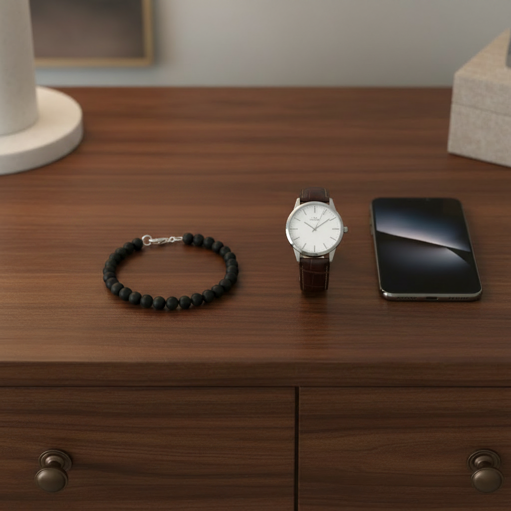 Mens Matte Black Onyx Bracelet on Dresser