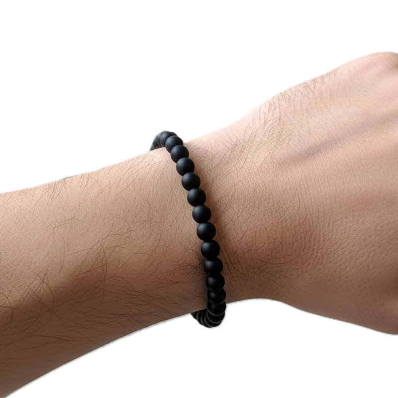 Mens Matte Black Onyx 6mm Beaded Bracelet With Clasp.