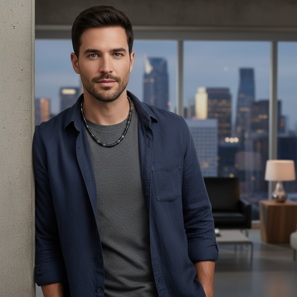 Men's Gunmetal and Silver Hematite Rondelle Beaded Necklace 