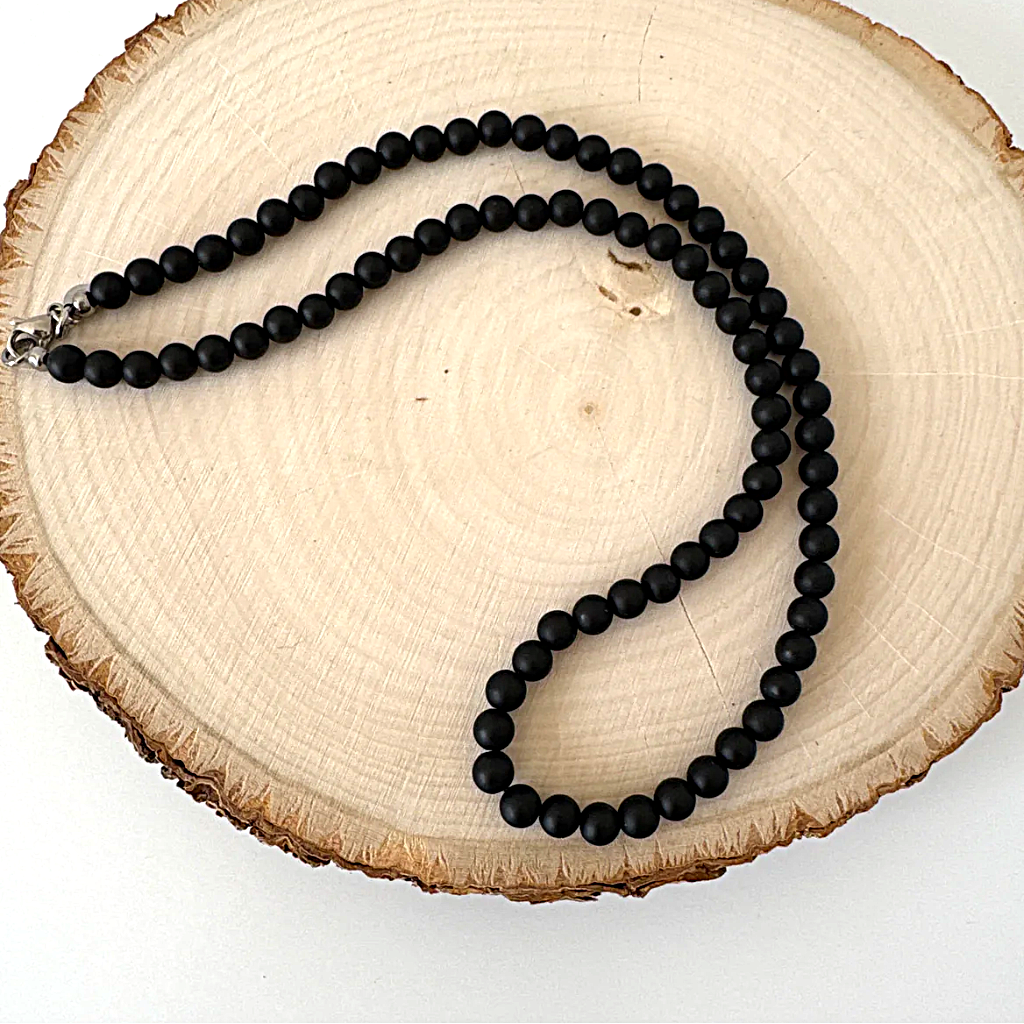Mens Matte Black Onyx 6mm Necklace.