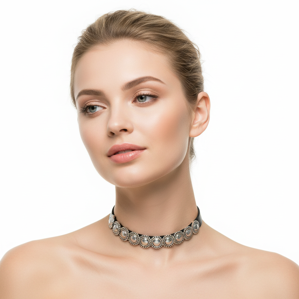Metal Studded Boho Black Choker.