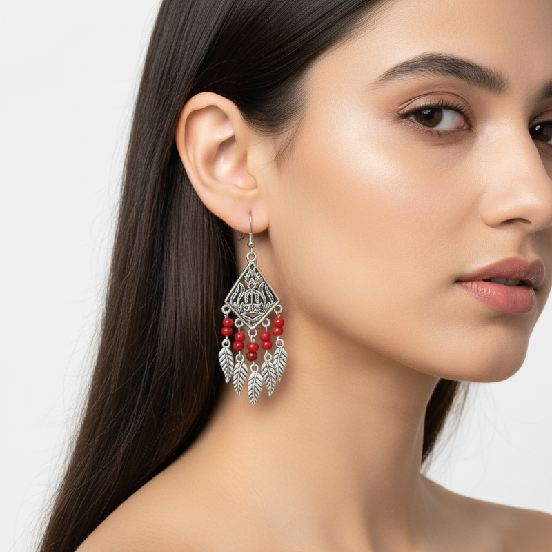 Model wearing earring with hook