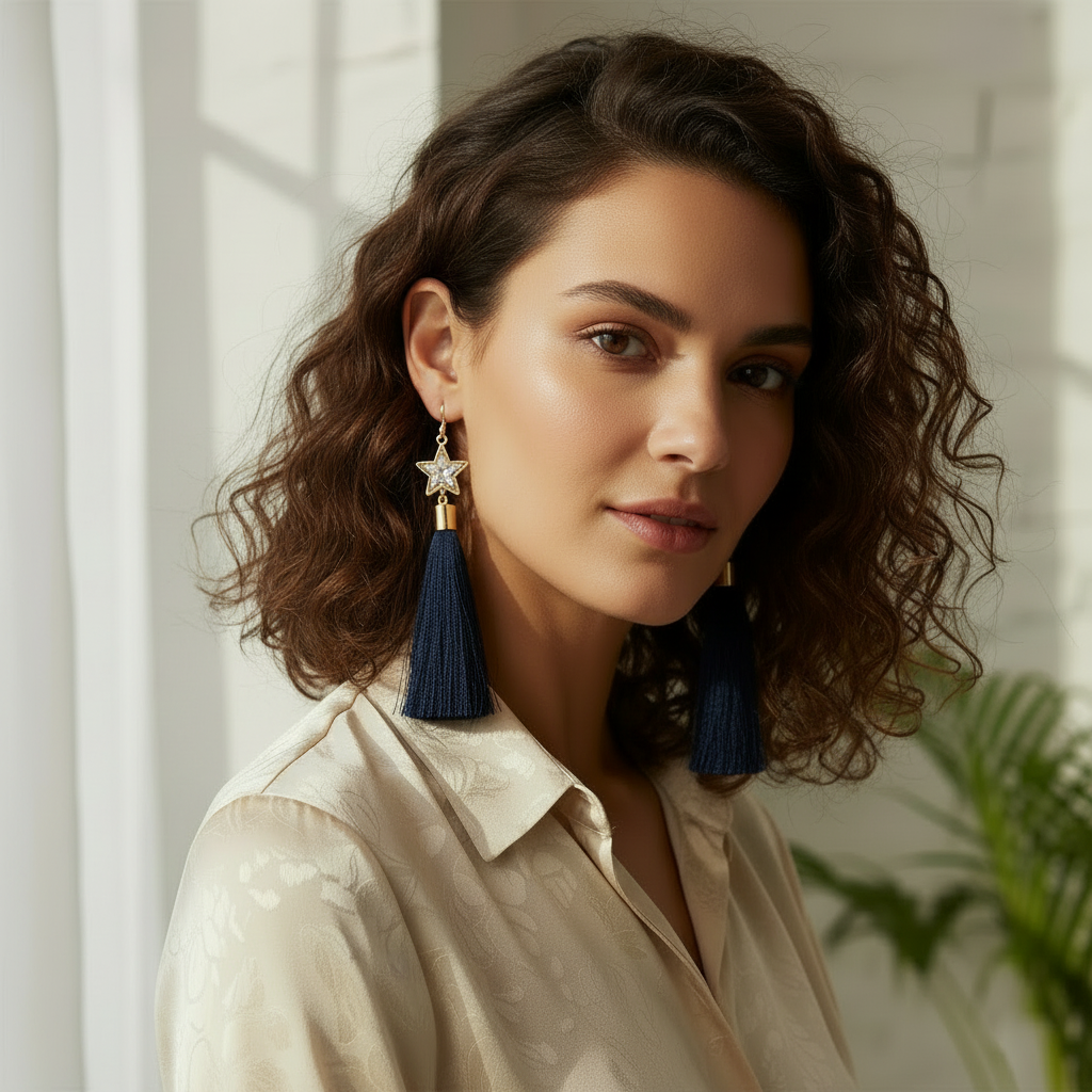 Navy Tassel Earrings.