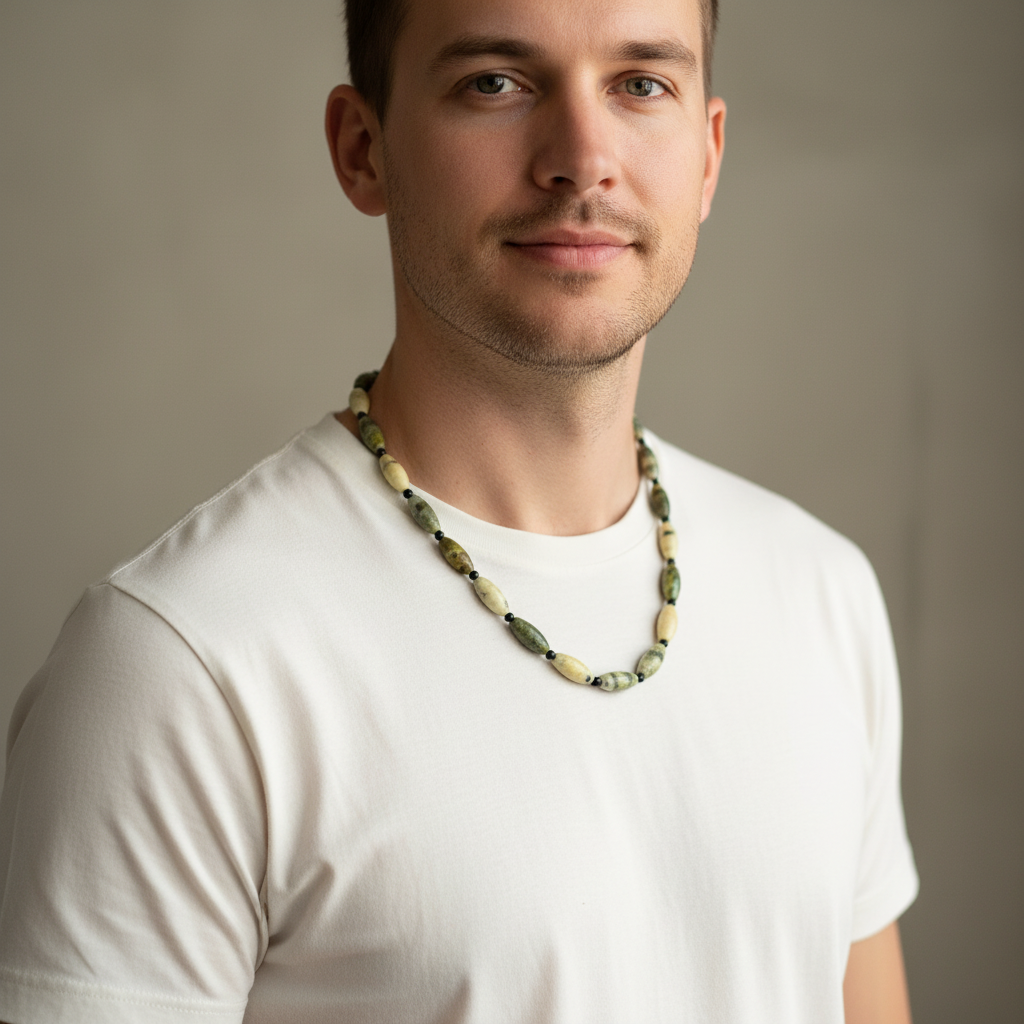 Mens Yellow Turquoise and Black Toho Beaded Necklace