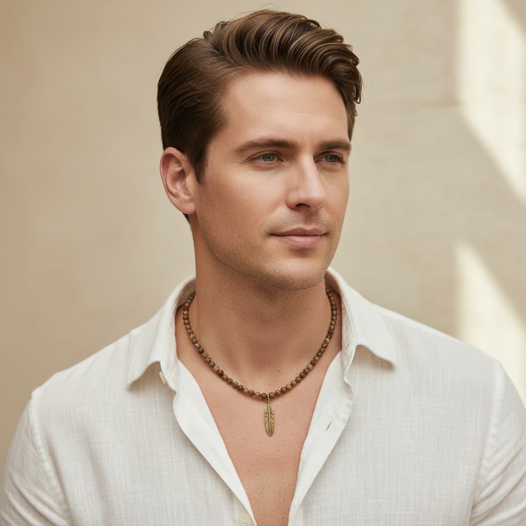 Picture Jasper Necklace Lifestyle On A Man.