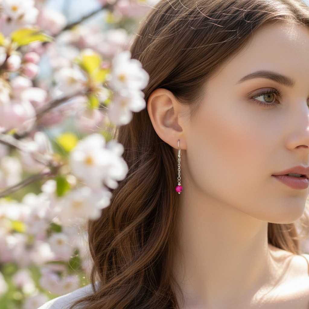 Pink Mosaic Bead Dangle Earring Lifestyle Shot