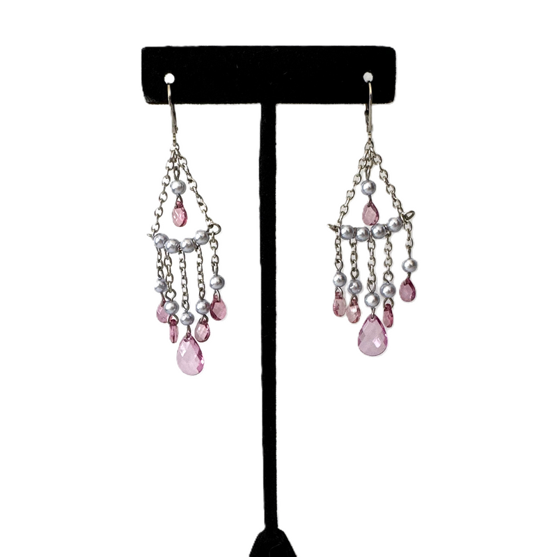Sterling Silver Pink Chandelier Earrings