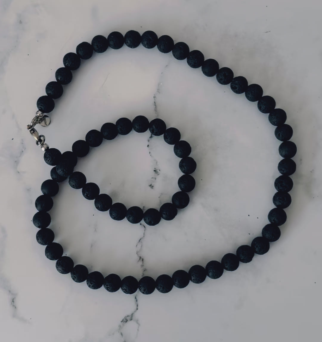 Buy the Black Lava Mens Beaded Necklace | JaeBee Jewelry