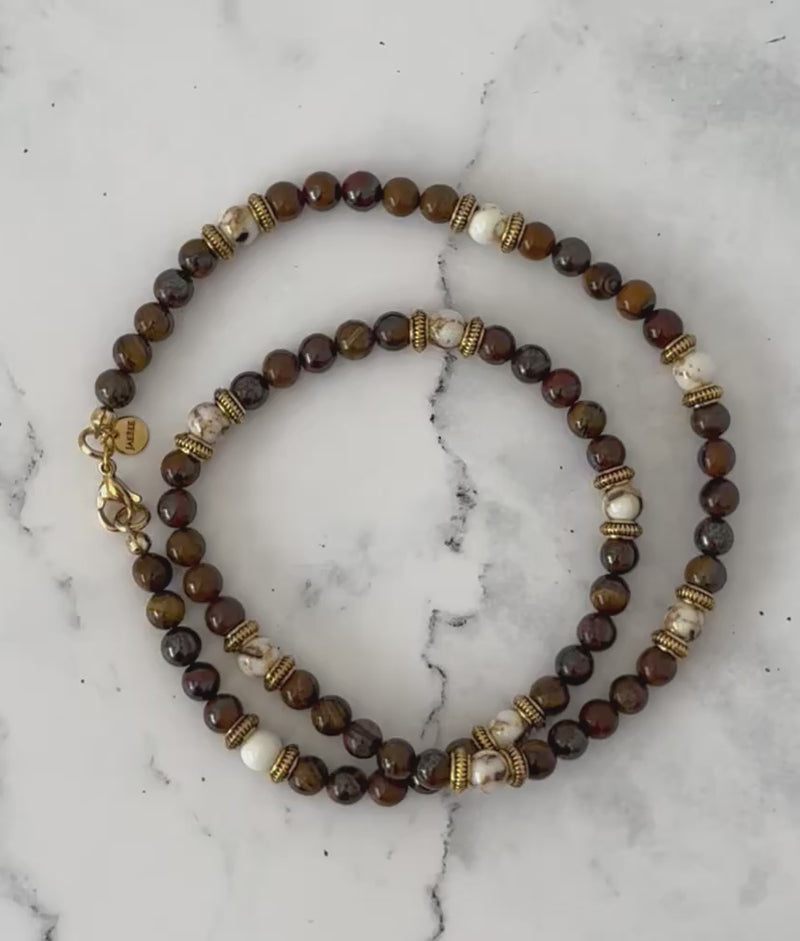 Tigers Iron and White Mosaic Mens Beaded Necklace Video