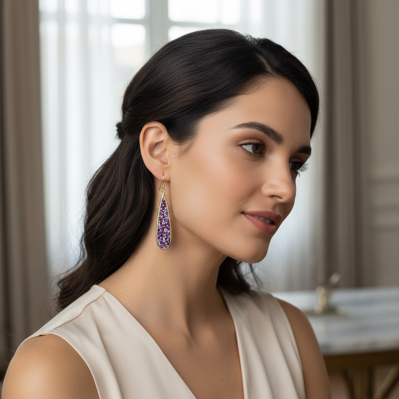 Purple druzy earring lifestyle image