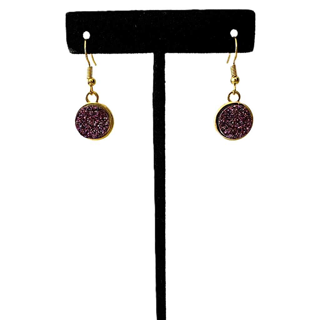 Purple Druzy Dangle Earrings