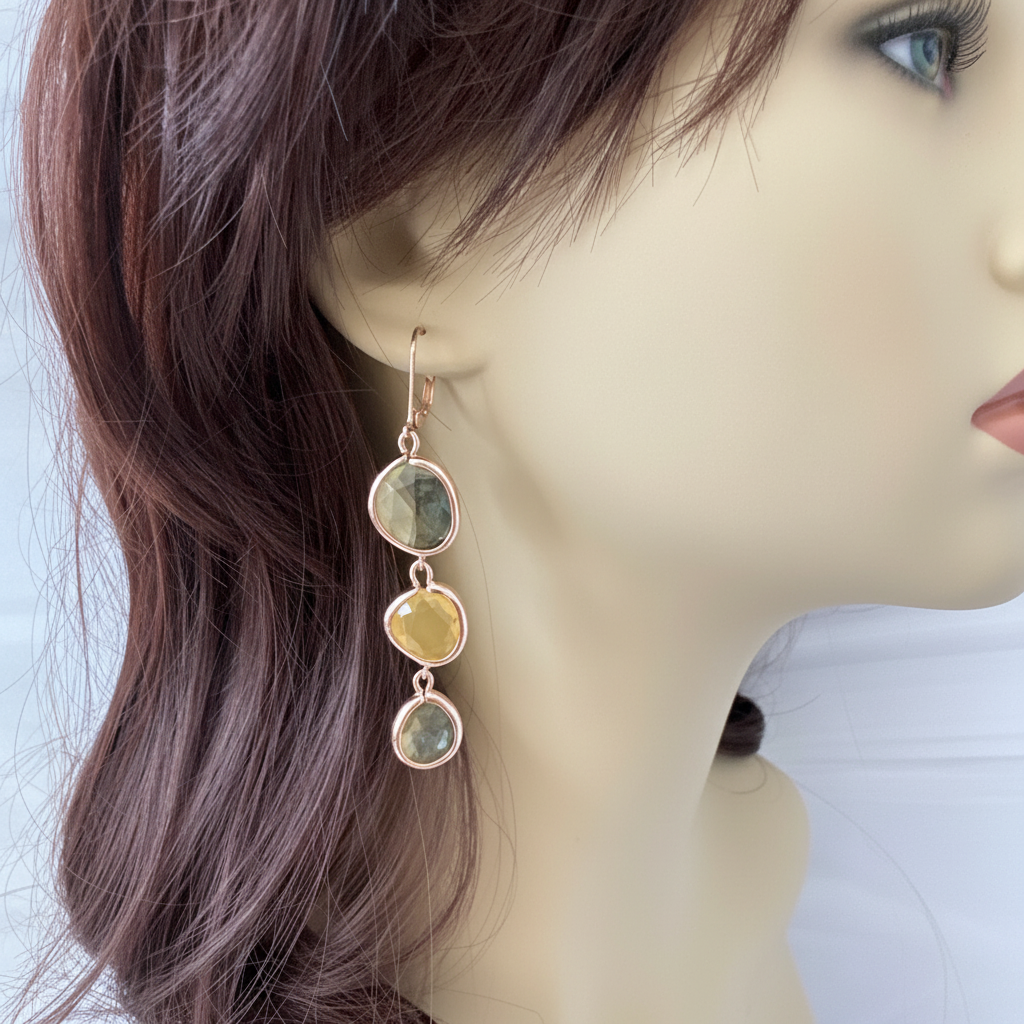Green Triple Stone Dangle Earrings
