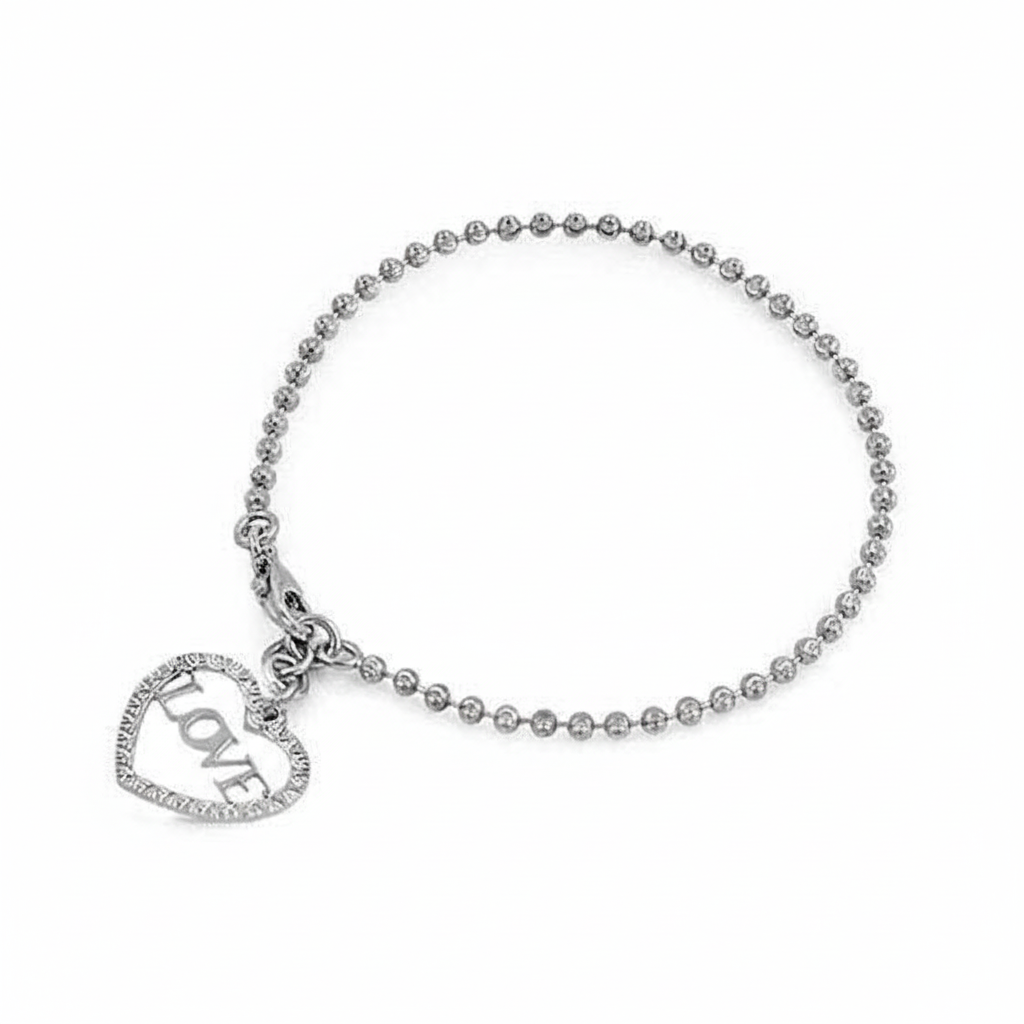 Sterling Silver Heart LOVE Charm Bracelet.