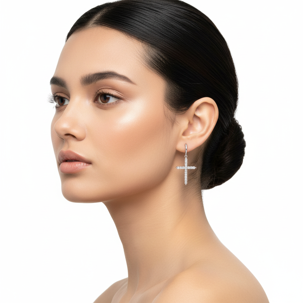 Silver Cross Dangle Earrings.