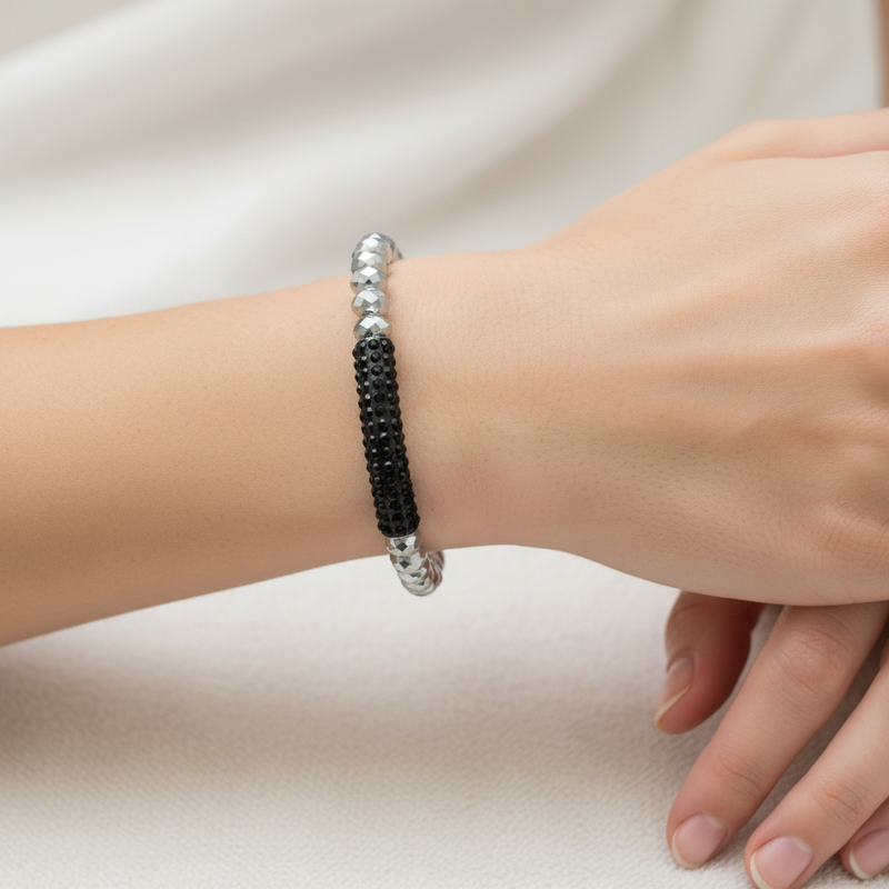 Silver Crystal Beaded Bracelet On A Wrist