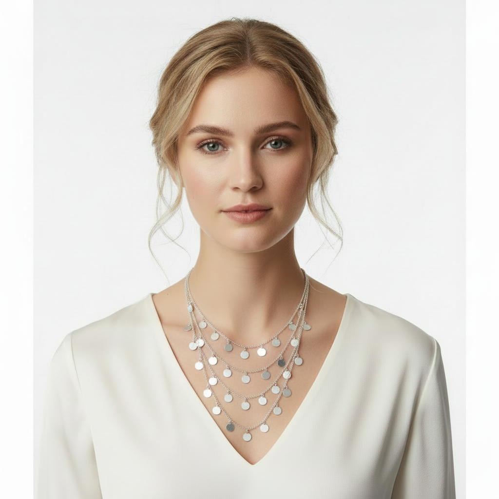 Silver Disc Layered Necklace