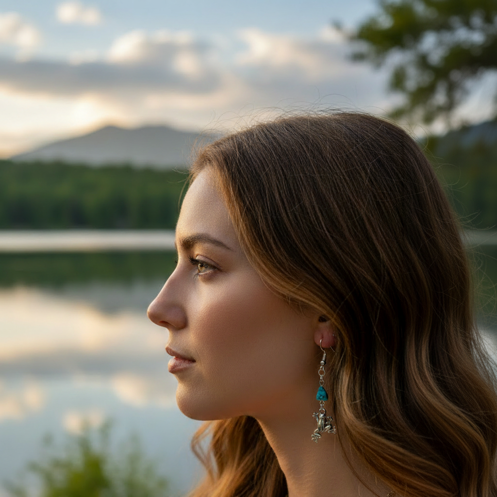 Silver Frog and Turquoise Earring Square Format