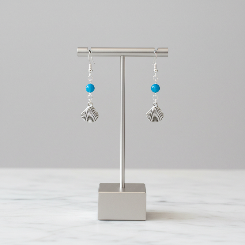 Silver Sea Shell and Blue Agate Bead.