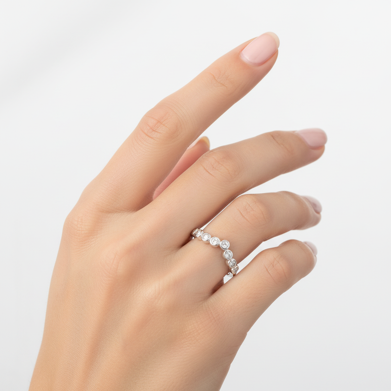 Sterling Silver and CZ V Shaped Ring On A Hand.