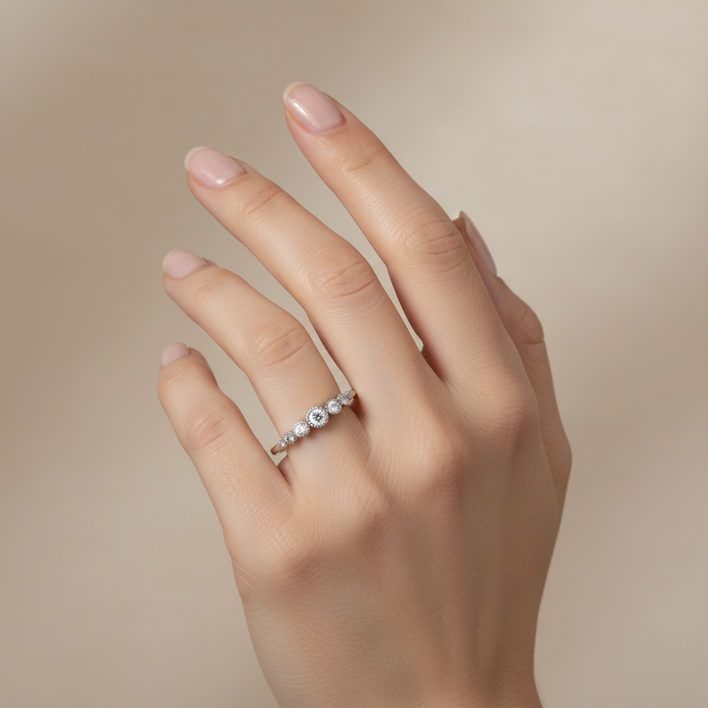 Sterling Silver CZ Ring On A Womans Hand.