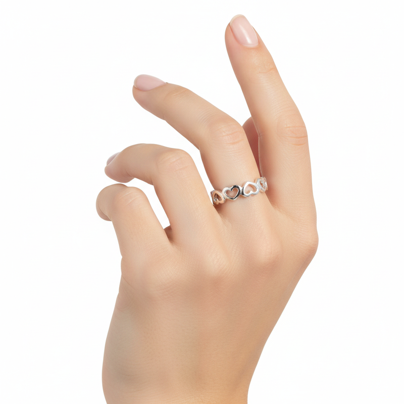 Sterling Silver Heart Ring On A Hand