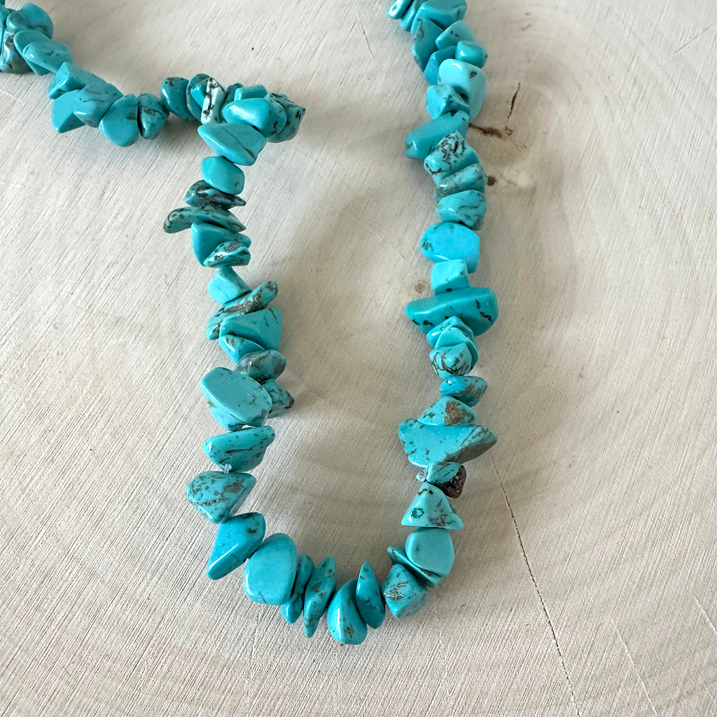 Turquoise Chip Mens Beaded Necklace Displayed