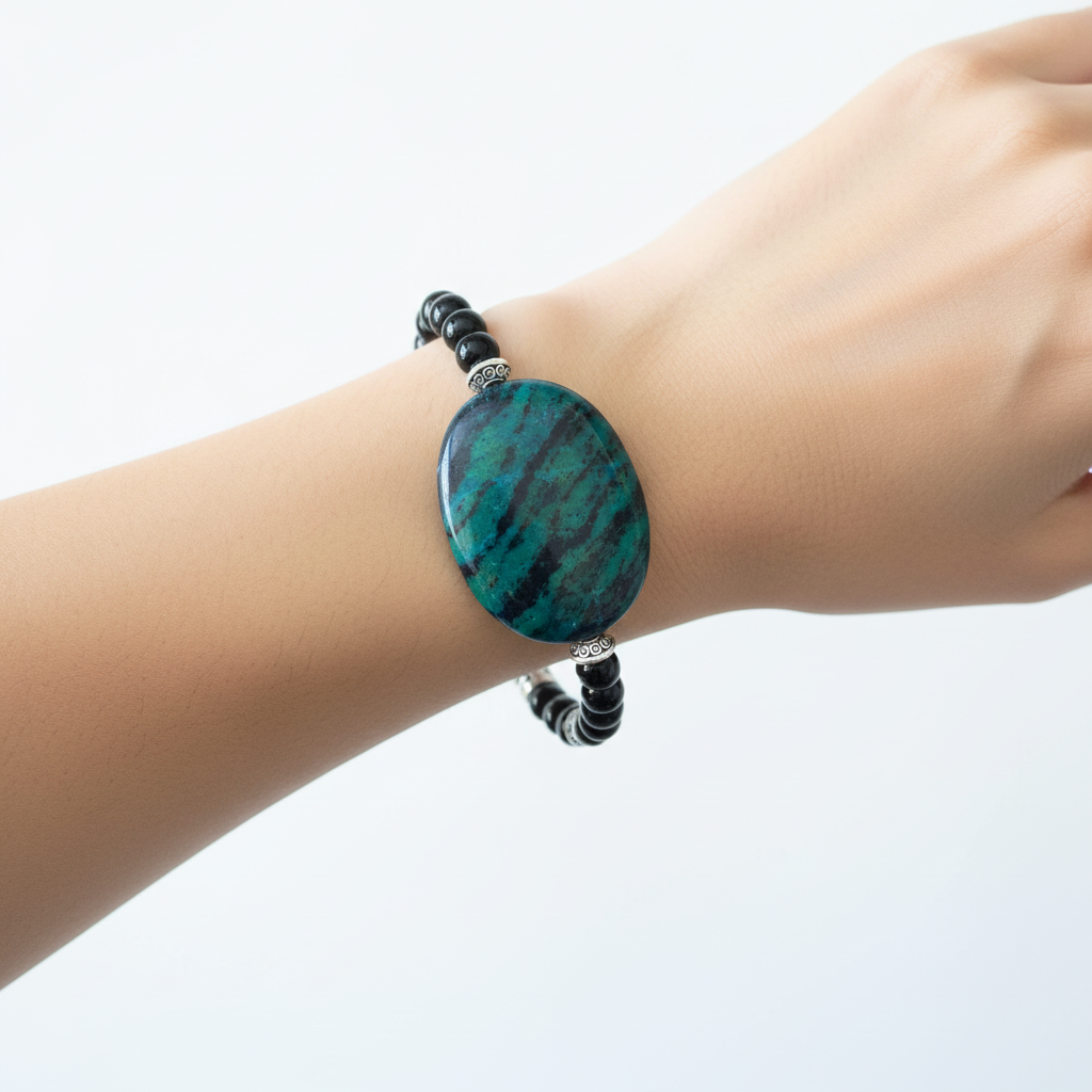 Yellow Turquoise & Black Onyx Bracelet on Wrist