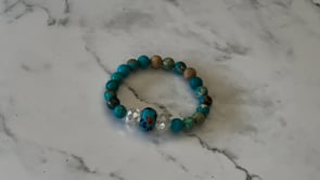 Lake Blue Jasper 8mm Beads and Flower Beaded Bracelet.