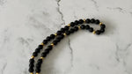 Black Lava and Gold Round Beaded Mens Necklace