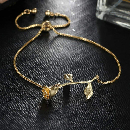 Gold Adjustable Rose Bracelet-bracelets,Flower,Gold Bracelets