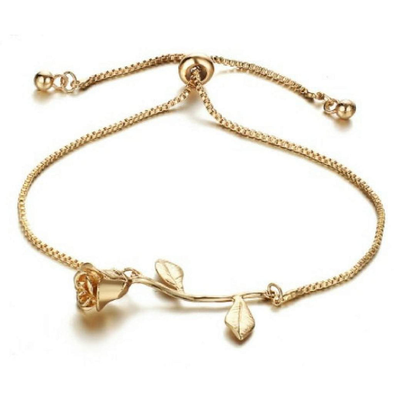 Gold Adjustable Rose Bracelet-bracelets,Flower,Gold Bracelets