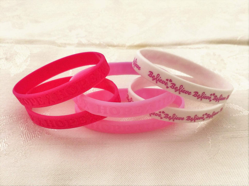 Breast Cancer Pink Ribbon Rubber Bracelet-bracelets,Pink,White