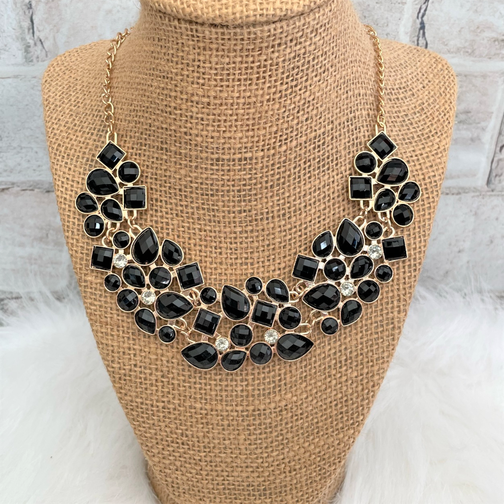 Black and Clear Crystal Collar Necklace